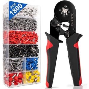 Ferrule Crimping Tool Kit, Wire Ferrules Kit Crimper Pliers with 1800PCS Wire Ends Terminals for AWG 23-7 (0.25-10mm) Gauge, Self-Adjusting Ratchet Pliers for Audio, Automotive, DIY