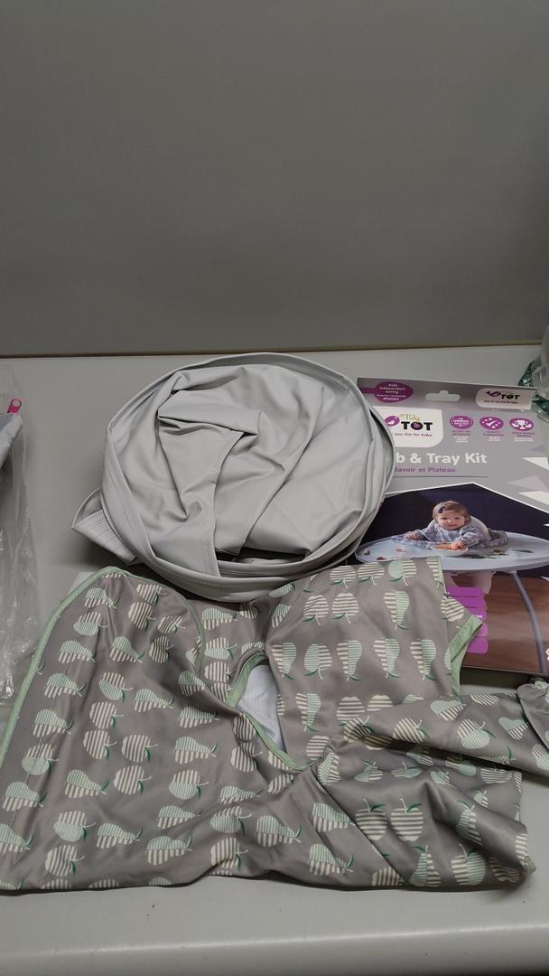 Tidy Tot Baby Bib & Tray Kit Mess Proof Long Sleeve Smock Attaches to Feeding Mat Waterproof Bib – Machine Washable. Fits Babies and Toddlers 624 months Grey, 1 Pack