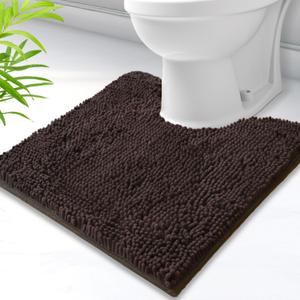 Toilet Rugs U-Shaped,Super Absorbent Chenille Bathroom Rugs and Strong PVC Non-Slip Backing for Toilets Rug Set,Machine Washable,Bath Mats for Bathrooms,20"x 20",Coffee