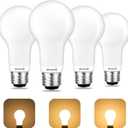 3-Way Light Bulbs, 30 70 100 Watt Equivalent, Soft White 2700K, A19 Three Way LED Bulbs, 3W/8W/10W, E26 Medium Base, Pack of 4