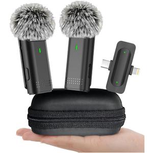 2 Pack Wireless Microphone for iPhone USB C Lav Mic for iPhone 15 Android Phone Video Recording Noise Cancelling Lapel Lavalier Microphone Live Stream Podcast (2 in 1)