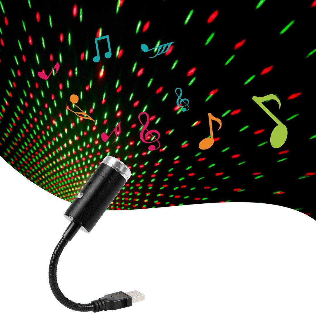 USB Star Light Sound Activated Projector, 3 Colors + 9 Lighting Effects, Aevdor Auto Roof Star Romantic USB Night Light for Bedroom, Car, Party, Ceiling and More- Plug and Play (Red & Green)