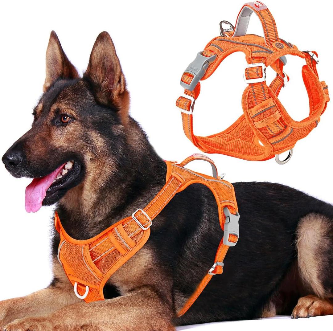 BARKBAY Dog Harness No Pull with ID Tag Pocket - Heavy Duty, Reflective, Easy Control for Large Dogs(Orange,XL) 