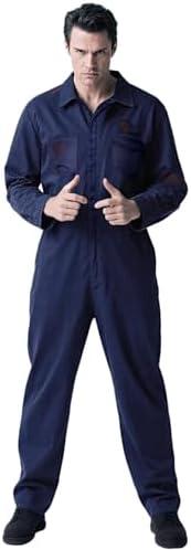 L'VOW Bloody Blue Coveralls for Men Mechanic Work Uniform Jumpsuit Adult Halloween Horror Killer Costume (Large)