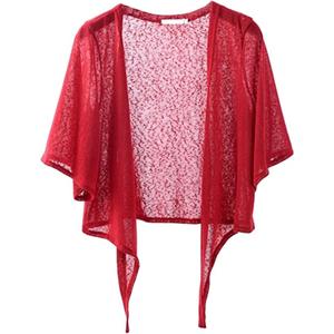 Shiyifa Women's Shrugs 3/4 Sleeve Open Front Cardigan Lightweight Tie Front Bolero Shrug (Red) One Siz