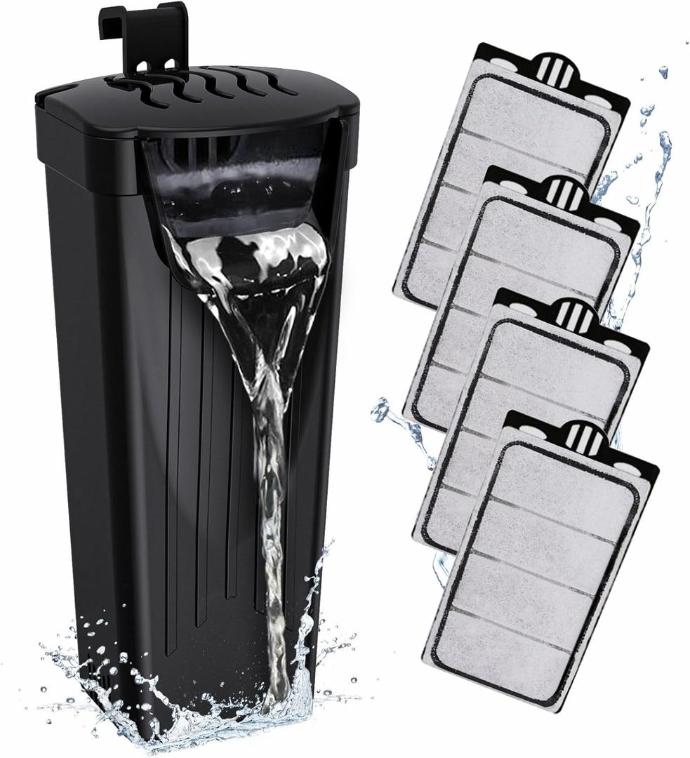 GOZILLA Turtle Tank Filter 74GPH, Low Water Level Turtle Tank 3.5W Fish Tank Aquarium Filters for Small Tanks up to 15 Gallons Include 4 Replacement Cartridges.(Black)