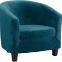 Tub Chair Slipcover 2-Piece Velvet Stretch Barrel Club Chair Covers with Cushion Cover Soft Washable Armchair Sofa Couch Furniture Protector for Living Room Counter Hotel (Deep Blue)