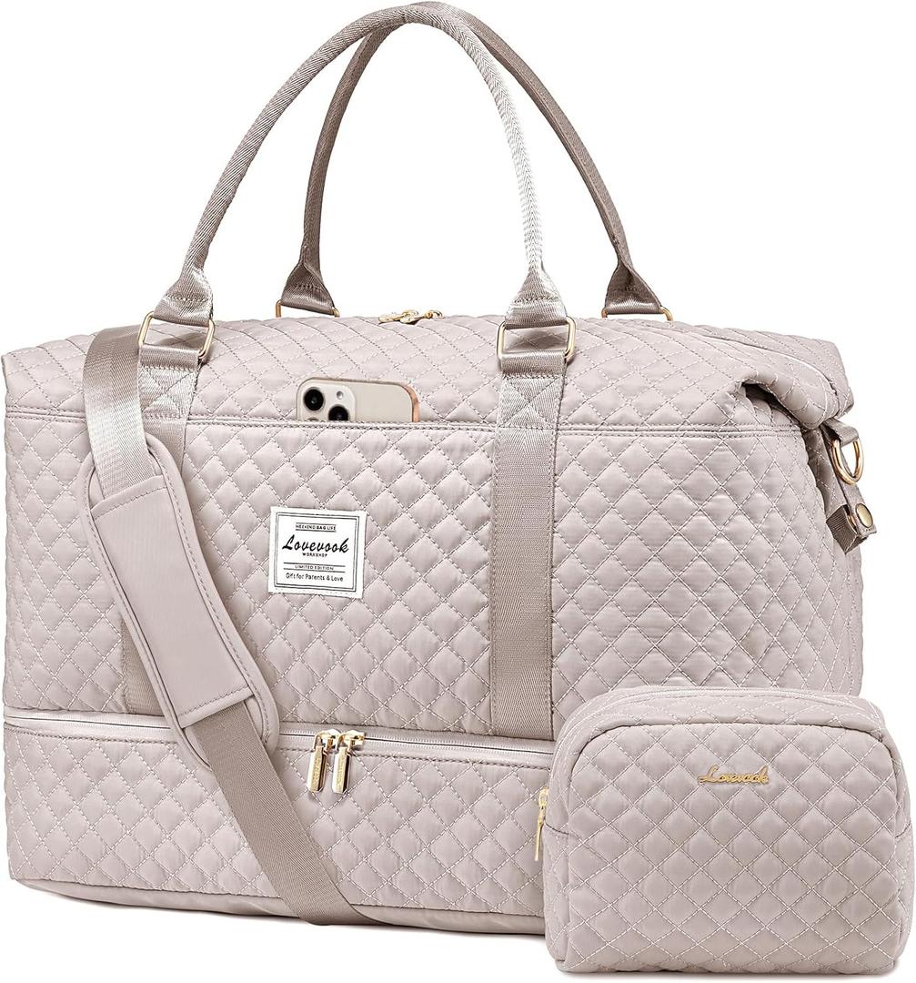 LOVEVOOK Travel Duffle Bag,Weekender Bags for Women with Shoe CompartmentCarry on Overnight Bag with Toiletry Bag,Gym Duffel Bag with Wet Pocket, Hospital Bags for Labor and Delivery (Large-2 Pcs)