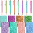 Sayglossy 16 Pack Glitter Pens and Notepads Set 8 Mini Glitter Pocket Notebooks 8 Fancy Sparkly Ballpoint Pens Stationery Gifts for Women Teacher Journaling School Office Supplies (Classic Color)