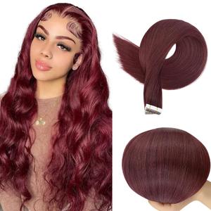 #99J Burgundy Tape in Extensions Human Hair 24 Inch Red Straight Tape in Seamless Extensions Real Human Hair Skin Weft Seamless Invisible Unprocessed Virgin Remy Hair