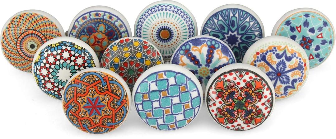 Cabinet Knobs for Dresser Drawers - Assorted Decorative Mandala Door Pull Handle Kitchen Cupboard Knobs Interior Decor - Multicolor - Set of 12