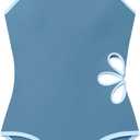 Shallmu Girls Swimsuit Color Block Adjustable Straps One Piece Summer Bathing Suit for Girls 9-10Years