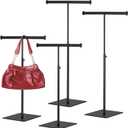 Leinuosen 4 Pcs T Shaped Purse Display Stand Necklace Display Stand Tabletop Adjustable Height Purse Hanger Rack (Black)