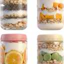 GLATABAM 16 OZ 4Pack, Overnight Oats Jars with Lids, Glass Meal Prep Containers, Airtight Mason Jars for Breakfast, Yogurt Parfait, Salad & Smoothies, Leakproof and Reusable Food Storage Jars(4-2)