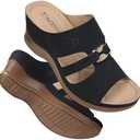 TEMOFON Sandals for Women Summer Wedge: Soft Hollow Out Dressy Slides Sandals, Rubber Sole, Comfortable Walking, Casual Slip on Platform Shoes 43