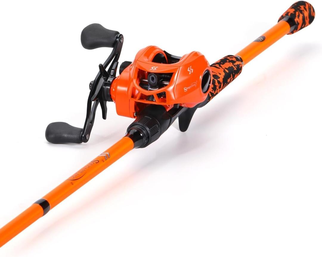 Sougayilang Baitcast & Spinning Reel and Fishing Rod Combo, IM7 Graphite 2Pc Blank Rods,EVA Handle & S Style Hook Keeper (6'10''-Medium)