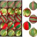 SY Super Bang Red Green Christmas Ball Ornaments, 15PCS Shatterproof Velvet Ornaments Set for Christmas Tree Hanging Decorations, for Holiday Party Xmas Decor - 80MM/3.14".