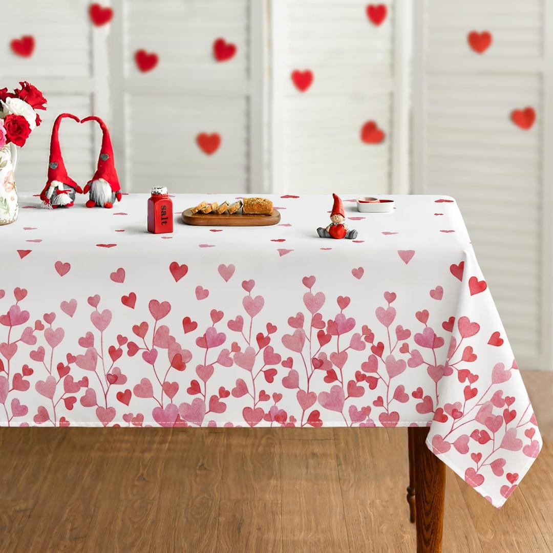Horaldaily Valentine Tablecloth 6084 Inch Rectangle, Pink Love Hearts Washable Table Cover for Party Picnic Dinner Decor (59.1" x 83.9" (Rectangular))