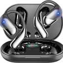 Open Ear Clip Wireless Earbuds Bone Conduction Headphones, Bluetooth 5.4, Open Ear Design, Built-in Mic, IPX7 Waterproof, LED Display Charging Case,Ear Hooks Ear Buds,Design for Running Fitness (Black)
