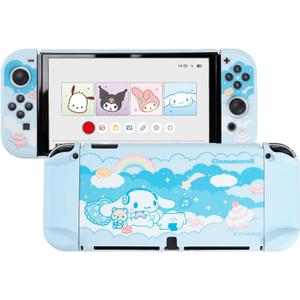 Kuitmor Protective Shell for Switch OLED,Slim Kawaii Cartoon Dockable Cover Case Compatible with Switch OLED,Anti-Scratch and Shock-Absorption Design Cover Skins(Cinnamoroll)