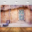 BELECO 7x5ft Fabric Indian Village Hut Backdrop Great Thar Desert Straw House Rustic Wooden Door Background Indian Holiday Background Party Decorations Photo Studio Props (N5-a19654)