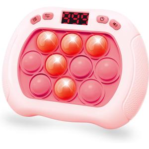 Intoypad Pop Game Light Up Fidget Toy for Kids, 6 Modes LED Screen Quick Push Controller Electric Fidget Popper Bubble Game Car Games Travel Activities Birthday Toys for Girls Pink