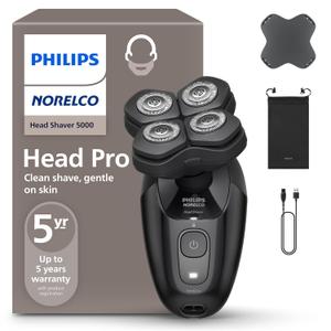 Philips Norelco Head Shaver Pro 5000 Series - Skull Shaver for Men and Women, 360° Flexing Head & ComfortCut Blades for Clean Shave, Gentle on Skin, Model HS5980/ 40