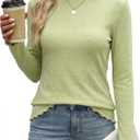 Women's Long Sleeve Shirts Elegant Slim Fit Lettuce Trim Mock Neck Basic Soft Casual Layering Tops (M)