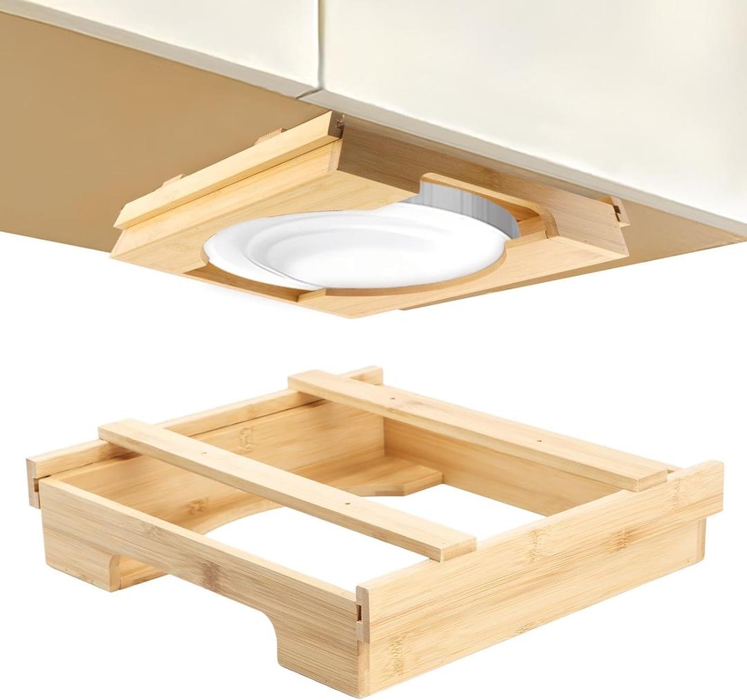 9-inch Paper Plate Dispenser, Under Cabinet Bamboo Plates Holder, Kitchen Counter Vertical Plate Dipensers Holders Countertop Caddy