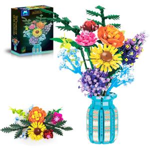 Flowers Bouquet Building Blocks Set with Vase 1853PCS, Botanical Collection with Sunflower Rose for Home & Office Dcor for Adults Girls 14+