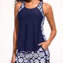 Yonique Women Tankini Swimsuit with Shorts - Tummy Control Two Piece Bathing Suit Swimwear with Sporty Pockets (M)