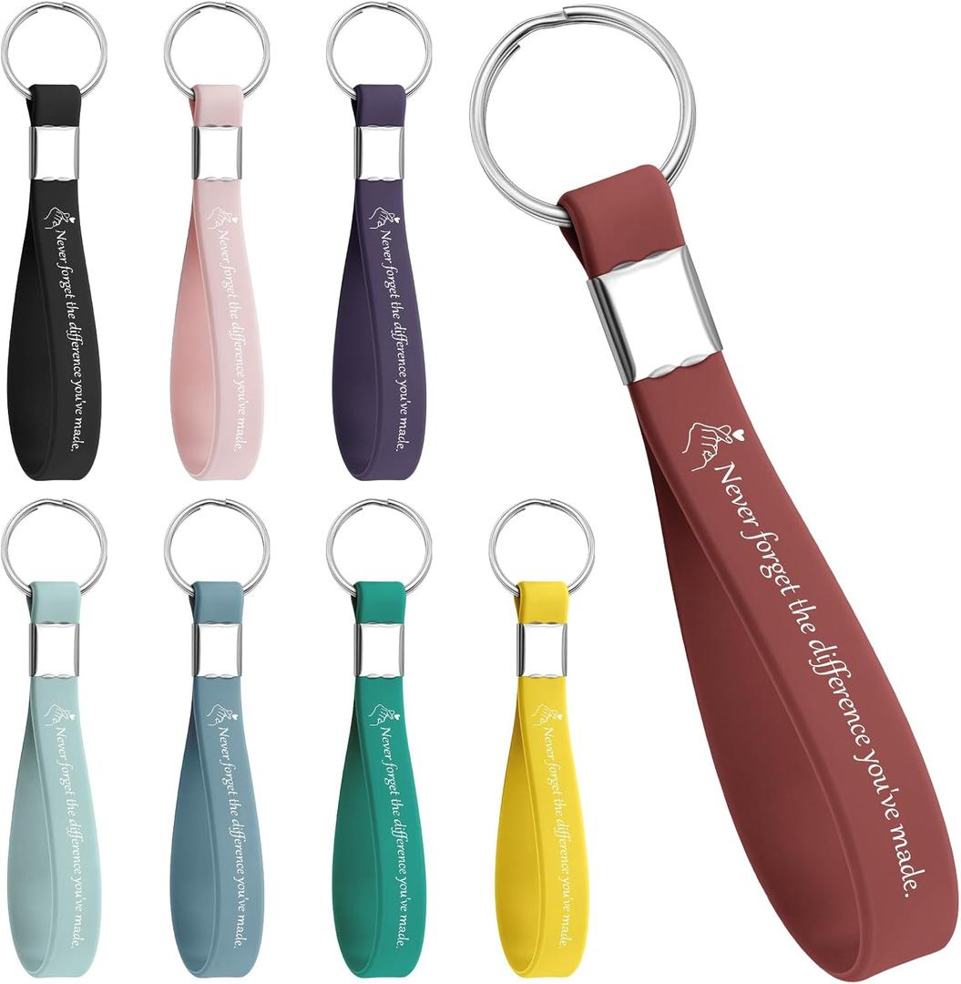 8PCS Teacher Thank You Keychains Bulk Going Away Keychain for Coworker Boss Nurse Appreciation Gifts Retirement Bulk Keychains for Coworker Boss Motivational Quote Silicone Key Chain Office Gift