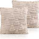 Christmas Tree Pillow Covers 18x18 Set of 2 Beige Soft Plush Faux Fur Xmas Pillowcases Throw Pillows Winter Cushion Covers for Sofa Couch Bedroom Christmas Decor (Beige-Christmas Tree)