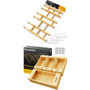 SpaceAid Bamboo Drawer Dividers with Inserts 6 Dividers with 12 Inserts (17-22 in) Bag Storage Organizer for Kitchen Drawer (4 Pack)