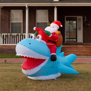 JOYHALO Christmas Inflatables Santa, 8.8 FT L Santa Riding Shark Inflatable, 5.3FT H Outdoor Christmas Blow Ups, Christmas Yard Decorations Outdoor Indoor Garden Lawn Xmas Decor