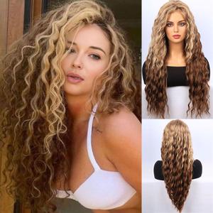 Long Curly Wig For Women, Blonde Mixed Brown Color, 28 inch Long Wavy Wig, Heat Resistant Synthetic Hair Mixed Ombre Blonde For Cosplay Daily Party Use