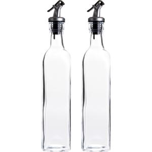 Juvale Olive Oil Dispenser Bottle - 17 Fl Oz (500 ml), Clear Glass, 2-Pack - Oil & Vinegar Set for Kitchen - Airtight Pour Spouts & Lever-Release Lids - Salad Dressing Container & Vinegar Dispenser