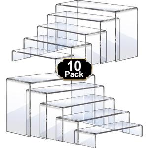 Aheroi Large Acrylic Risers, 10 Pcs 2 Set(7L~8L~9L) Riser Display Shelf, Clear Rectangular Display Stands Set, Transparent Shelves for Decor, Showcase Holder for Cupcake