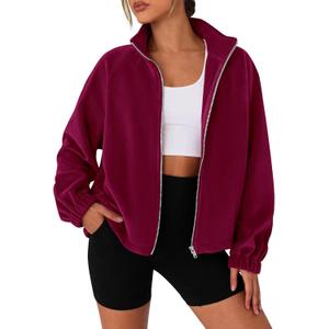 PRETTYGARDEN Womens 2026 Winter Fleece Sherpa Jacket Trendy Long Sleeve Zip Up Cropped Warm Coat Fall Fashion Workout Clothes (X-Large, Burgundy)