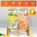 L'PICA 1.5 Gallon Drink Dispenser for Parties 2 PCS, Beverage Dispenser Set of 2, Glass Drink Dispensers with Wood Stand, Large Drink Dispenser with Stainless Steel Spigot 100% Leakproof, Wood Lid.
