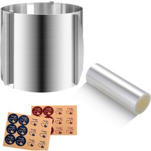 Cake Ring Extra High 15cm Acetate Cake Collar Set - Adjustable 6 to12Inch Stainless Steel Round Cake Mousse Molds Baking Ring with 6.3inchx394inch Clear Acetate Sheets Cake Roll for Pastry, Cake Decor