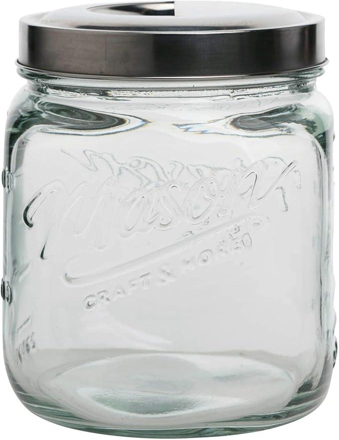 Mason Craft & More Airtight Kitchen Food Storage Clear Glass Pop Up Lid Canister, Medium 2.7 Liter,  Pop Up Canister