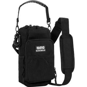 Nuovoware Water Bottle Carrier Bag, 25OZ 32OZ 40OZ 64OZ Insulated Water Bottle Holder with Strap and Pocket, Water Bottle Pouch Sleeve Sling Bag for Hiking Camping Sport (Black)