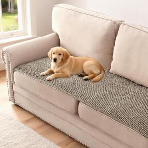 H.VERSAILTEX Plush Chenille Couch Cover for 3 Cushion Couch Anti Slip Washable Sofa Slipcovers Soft and Durable Furniture Protector for Dogs Cats Kids (27.5" x 59", Taupe)