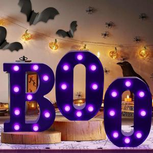 Halloween Decorations Indoor-3 LED Marquee Light Up Letters Black Boo Sign Halloween Letter Lights for Home Indoor Kitchen Fireplace Party Table Decor Supplies