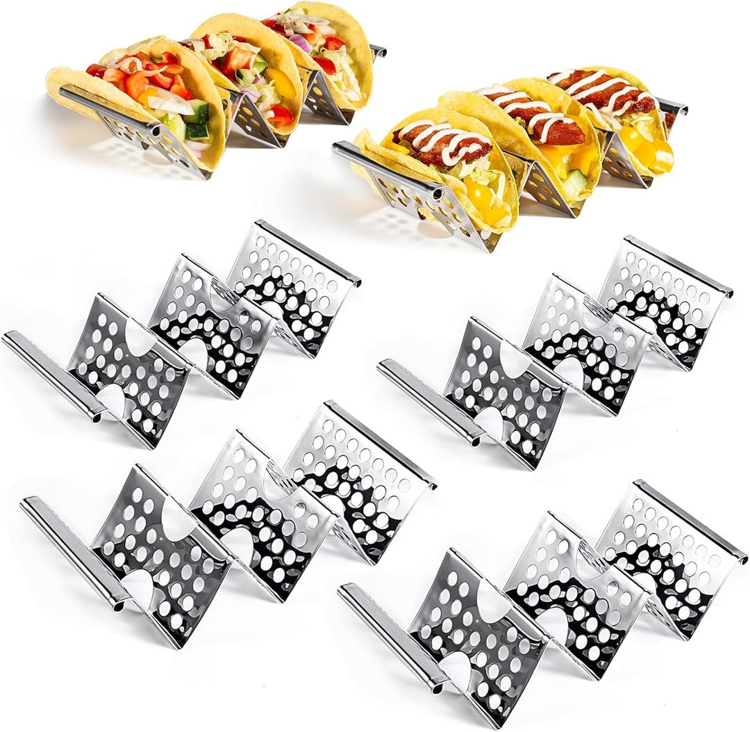 Taco Holders Set of 6, Stainless Steel Taco Holder Stand, Stylish Taco Shell Holders, Each Metal Taco Stands for 3 Tacos, Taco Rack Taco Serving Tray Oven, Grill and Dishwasher Safe