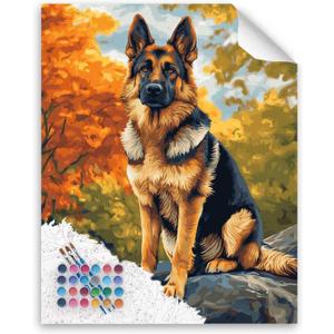 Cawpom German Shepherd Paint by Numbers Kit, Dogs Number Painting, Animal Paint by Number for Adults, German Shepherd Dog Acrylic Paintings for Gift & Home Wall Decor(16x20inch, No Frame) (Art-04)