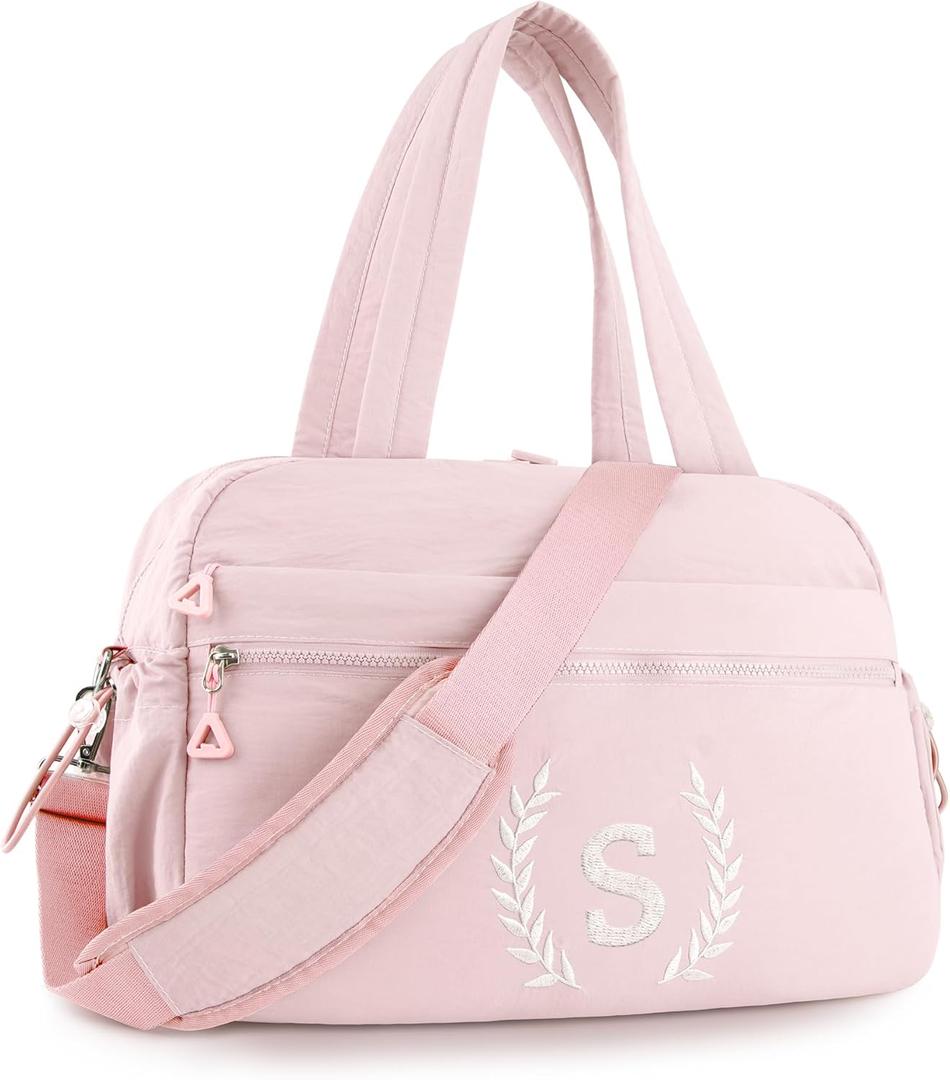 Gift for Women, Kid & Friend, Initial Girls Duffle Bag, Monogrammed Personalized Overnight Weekender, Birthday Gifts for Teen, Mom, Daughter, Grandmother, Dad (Pink, S)