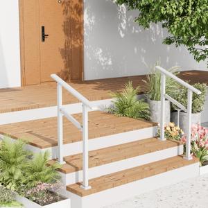 2 Pack Hand Rails for Outdoor Steps,1-2 Step Railing for Stairs,Adjustable Porch Railing,Hand Rails for Seniors,Outdoor Deck Handrails for Exterior Steps,White