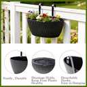 9 Inch Hanging Flower Pots, 3 Pcs Black Railing Fence Hanging Bucket Planter with Detachable Hooks, Countryside Window Plant Holder for Outdoor Garden Yard Home Decor